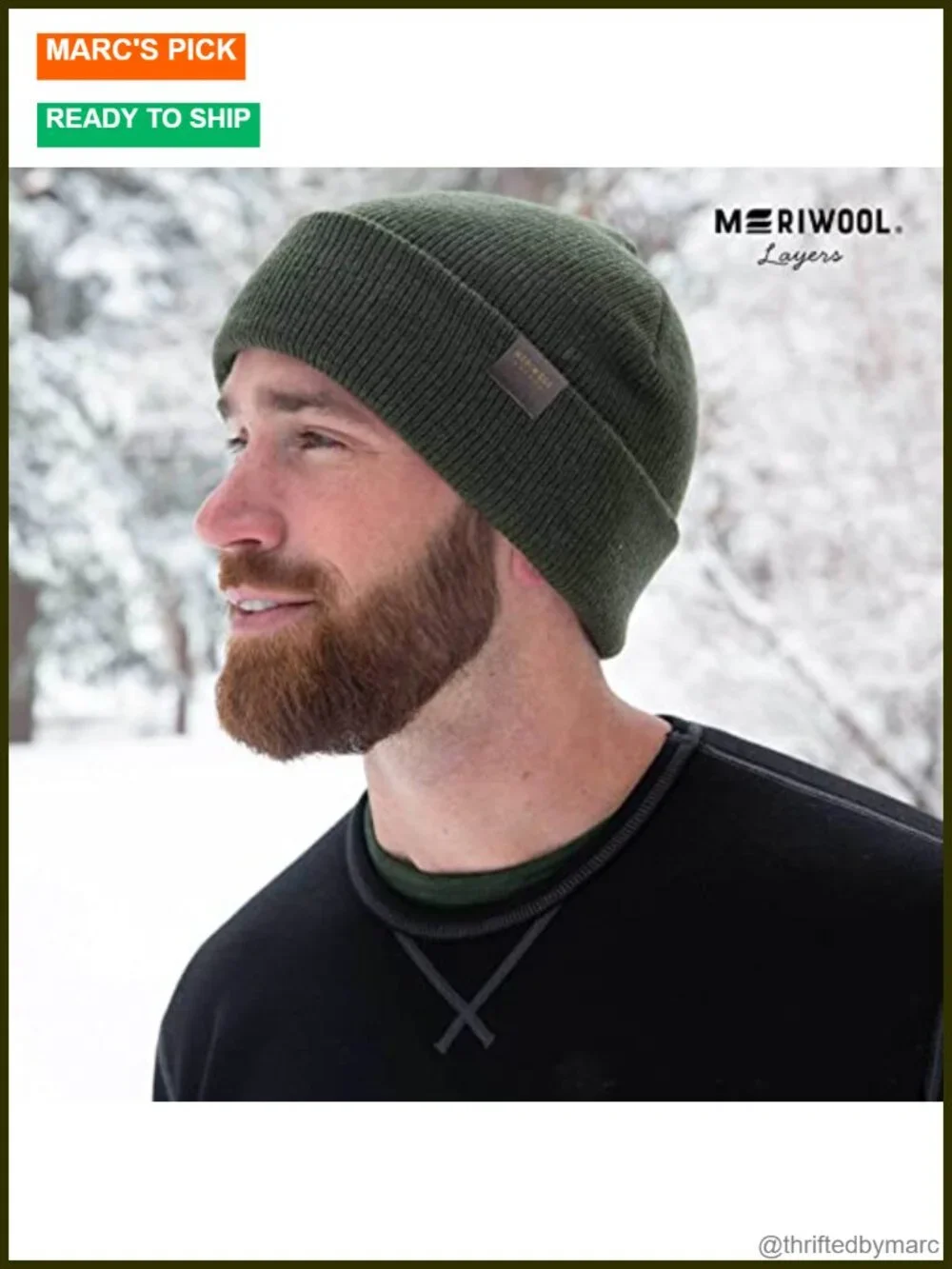Merino Wool Blend Ribbed Knit Beanie Hat Winter Cuffed Unisex UPF 30